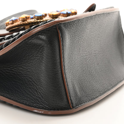 Miu Miu Goatskin Madras Soft Calfskin Crystal Embellished Lady Saddle Black 8 of 9