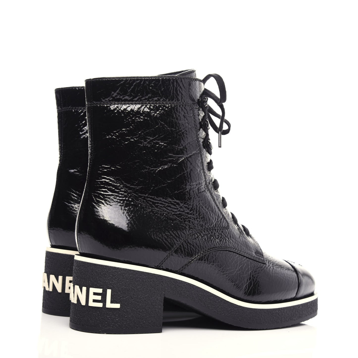 Shiny Crumpled Lambskin Lace Up Combat Boots 42 Black