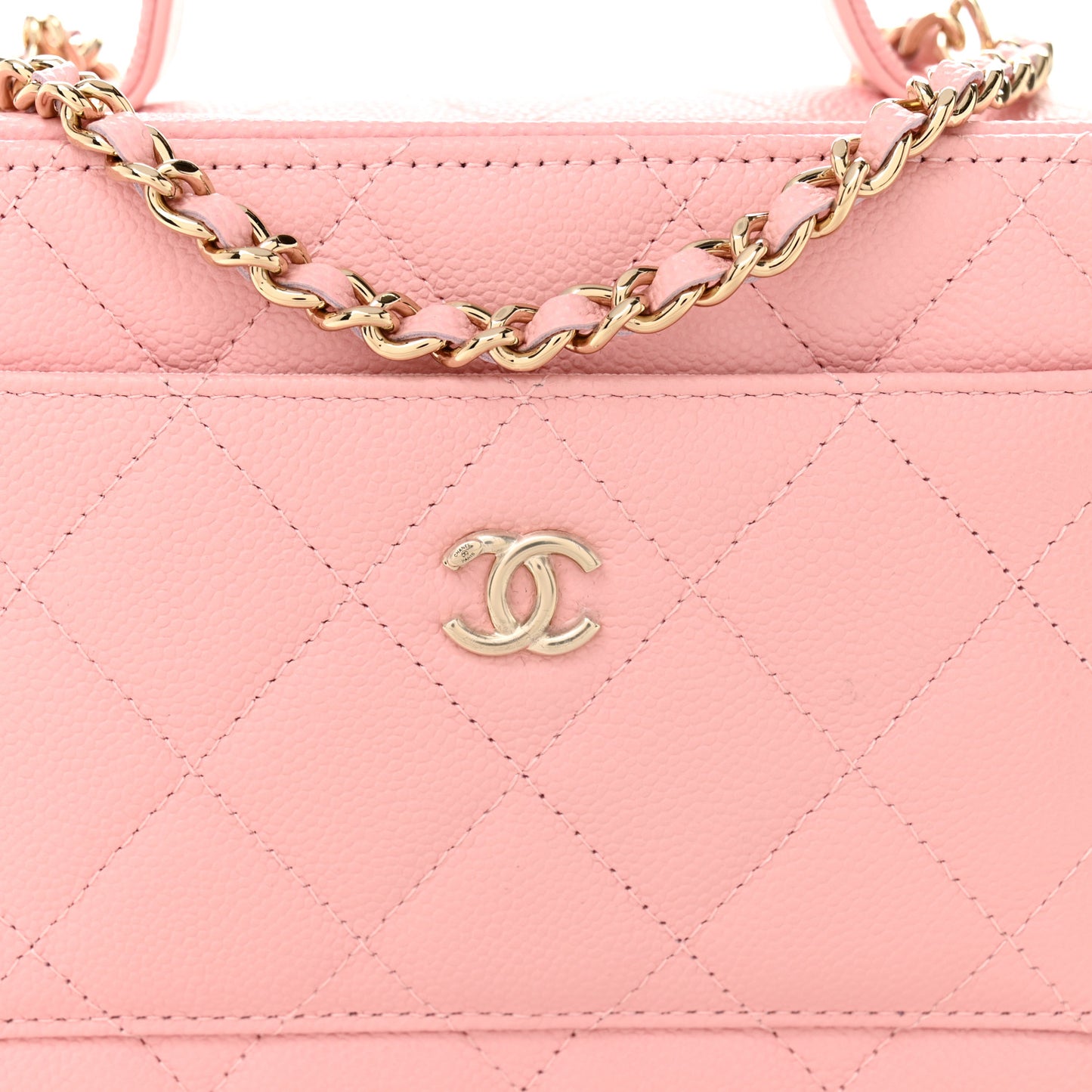 Caviar Quilted Top Handle Vanity With Chain Light Pink