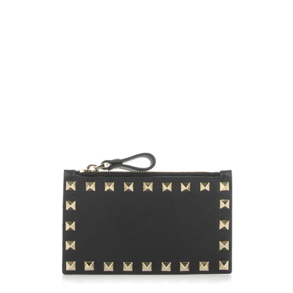 Valentino Garavani Vitello Rockstud Coin Case Card Holder Black 1 of 6