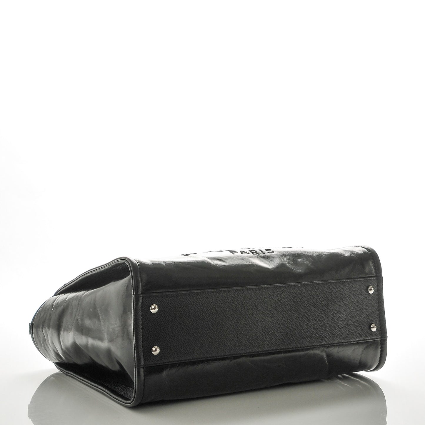 Glazed Calfskin Small Deauville Tote Black