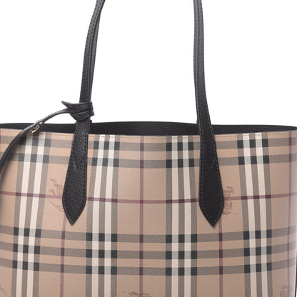 Burberry Grainy Calfskin Haymarket Check Medium Reversible Tote Black 11 of 15