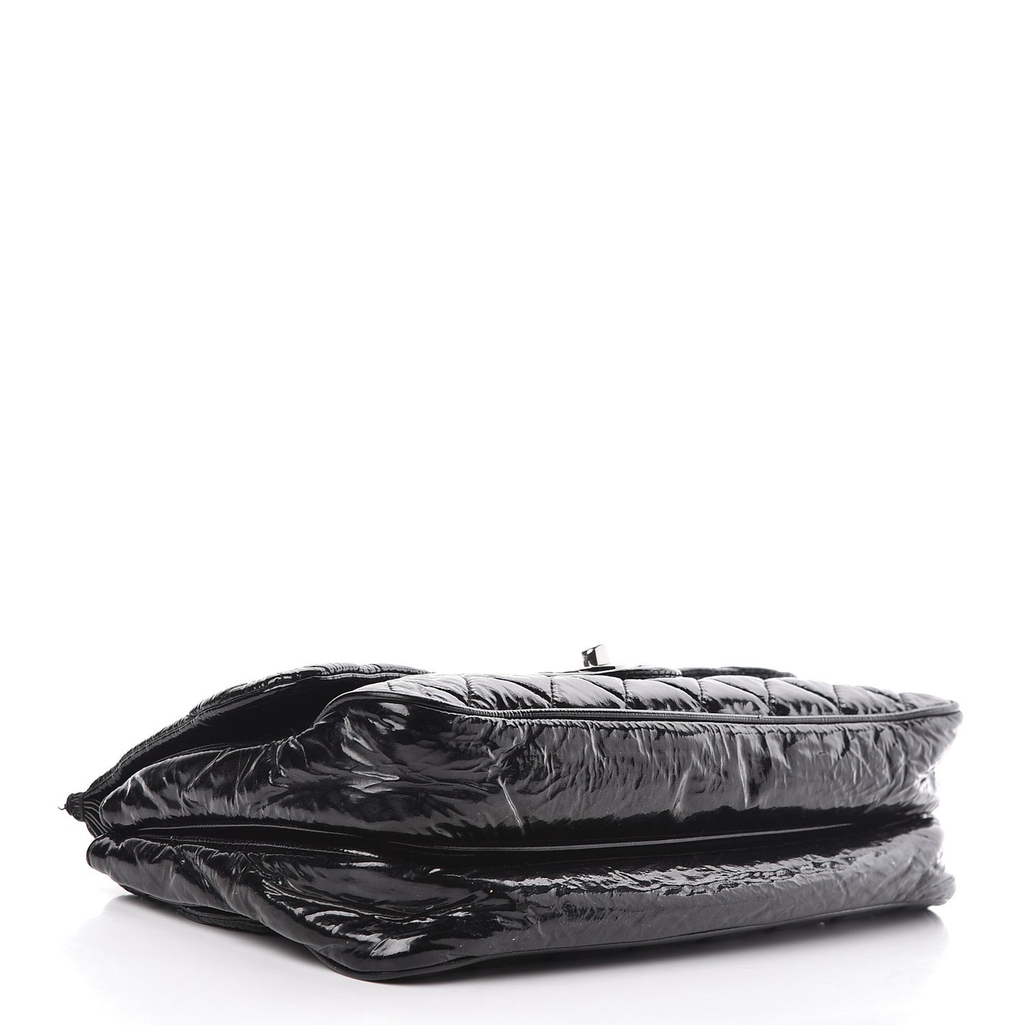 Patent Quilted Day Glo Flap Bag Black