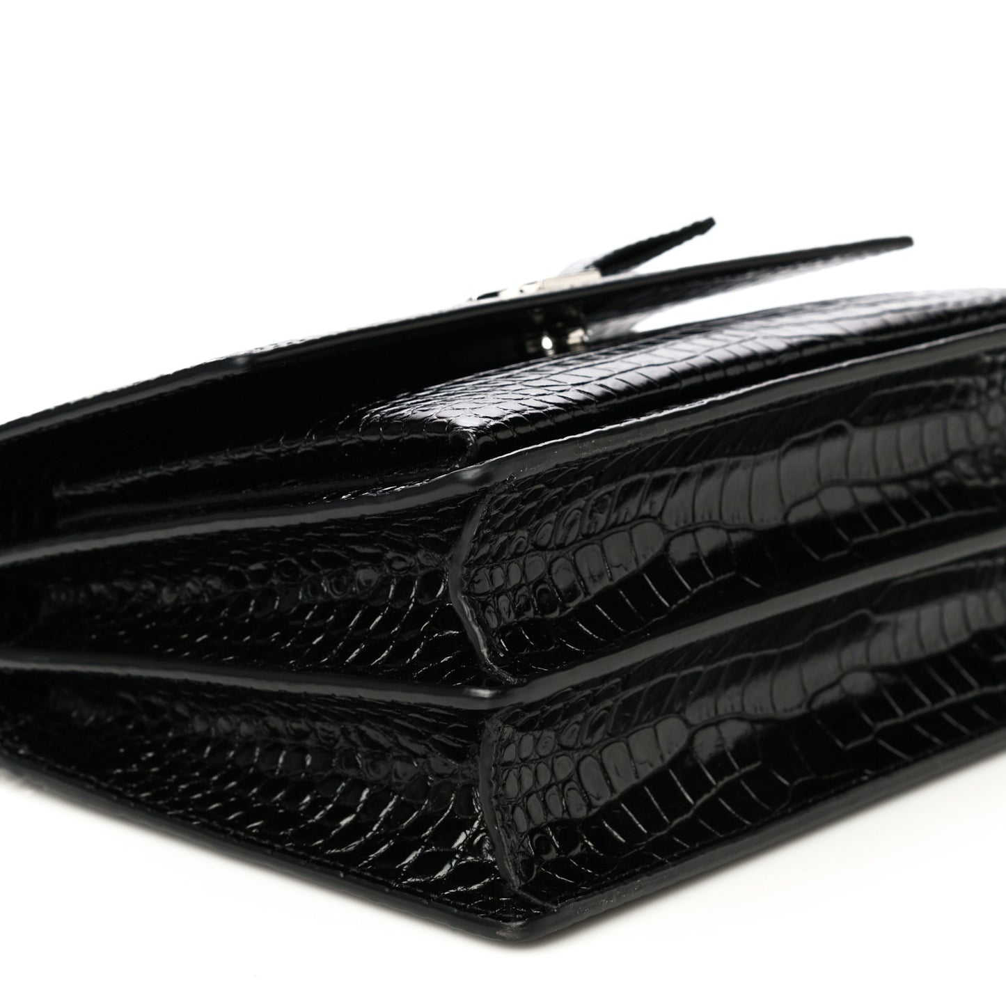 Calfskin Crocodile Embossed Medium Monogram Sunset Black