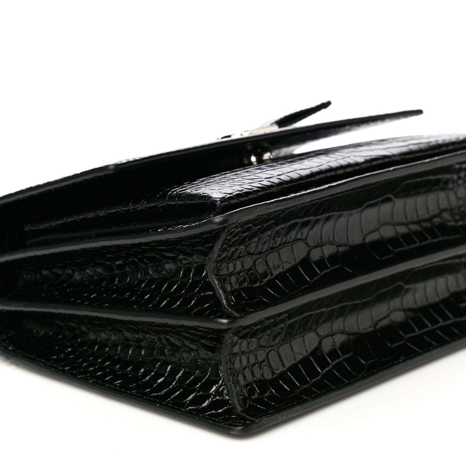 Saint Laurent Calfskin Crocodile Embossed Medium Monogram Sunset Black 10 of 11