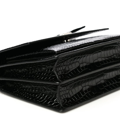Saint Laurent Calfskin Crocodile Embossed Medium Monogram Sunset Black 10 of 11
