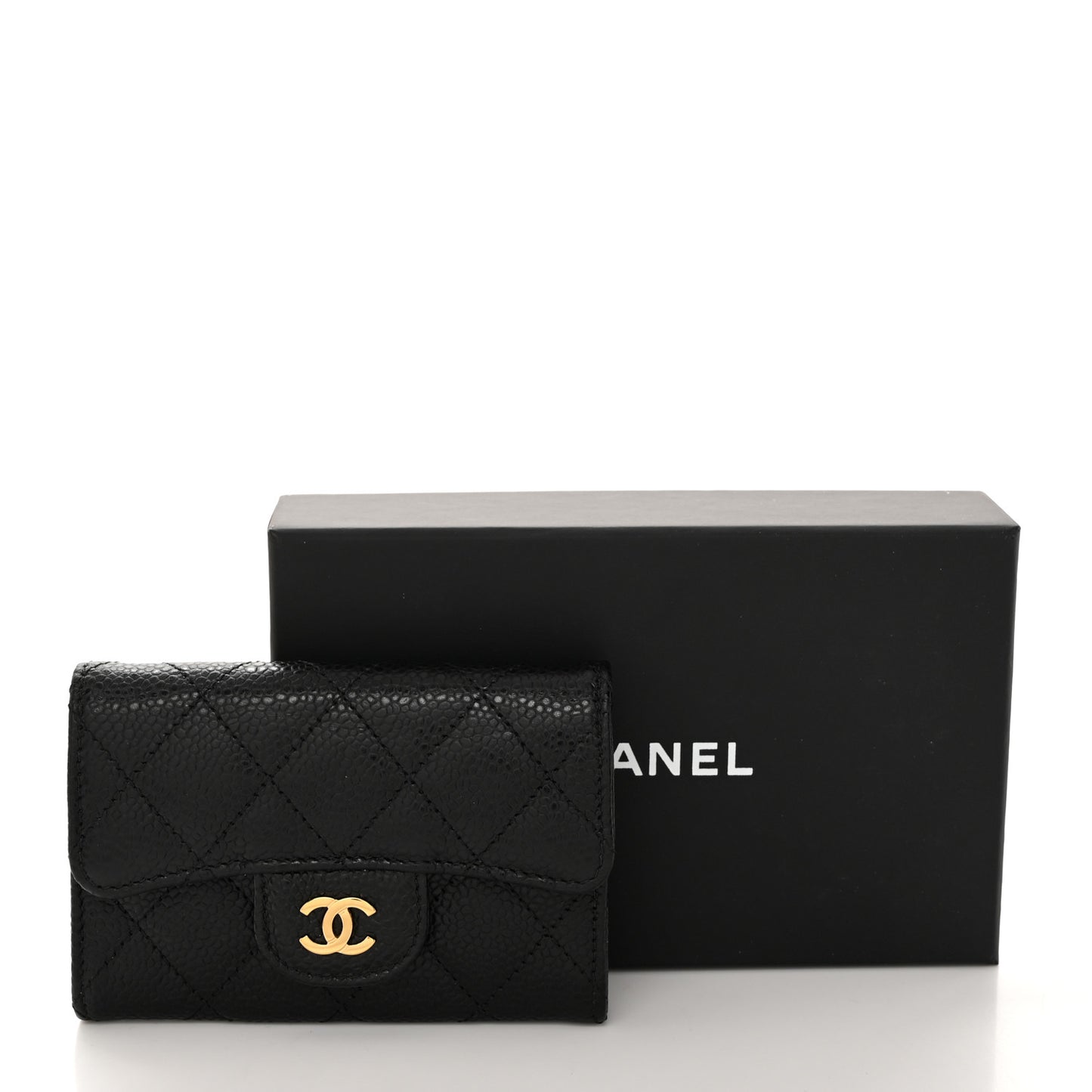 Caviar Quilted Flap Card Holder Black
