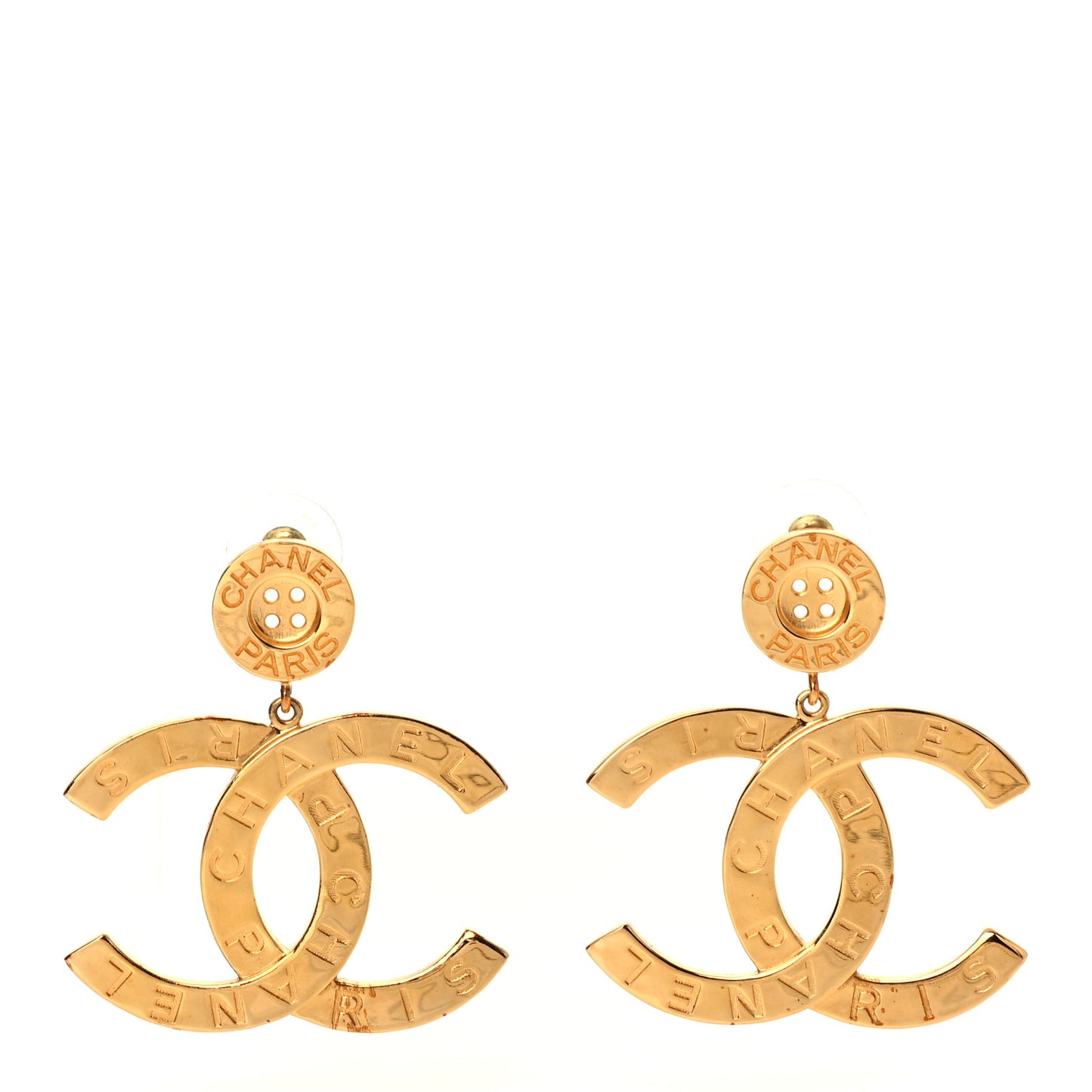 Metal Large Paris Button Earrings Gold