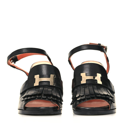 Hermes Goatskin Alesia Sandals 37.5 Black 2 of 8