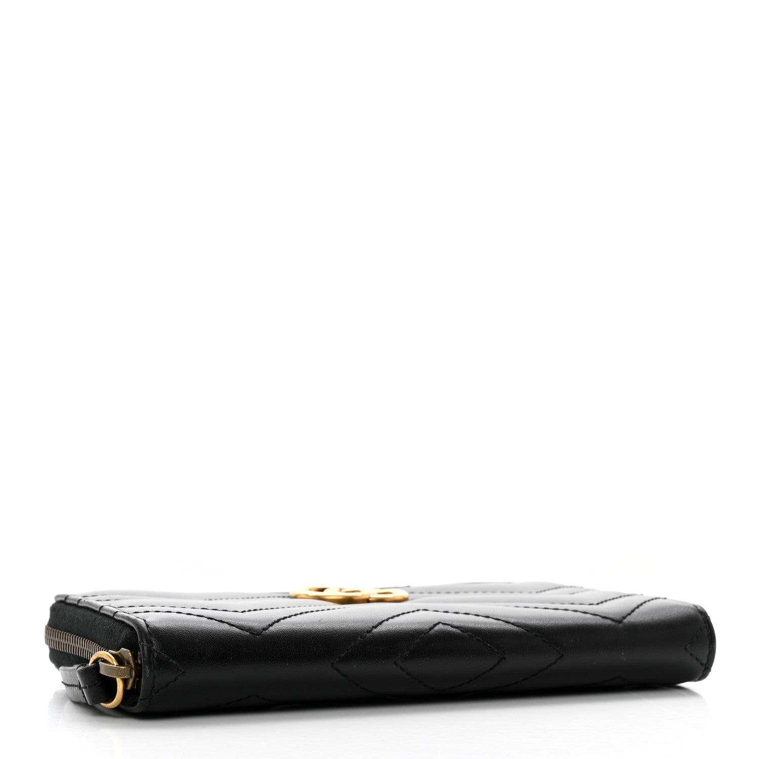 Gucci Calfskin Matelasse GG Marmont Zip Around Wallet Black 3 of 12