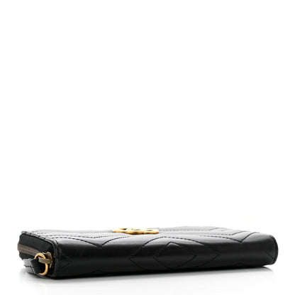 Gucci Calfskin Matelasse GG Marmont Zip Around Wallet Black 3 of 12