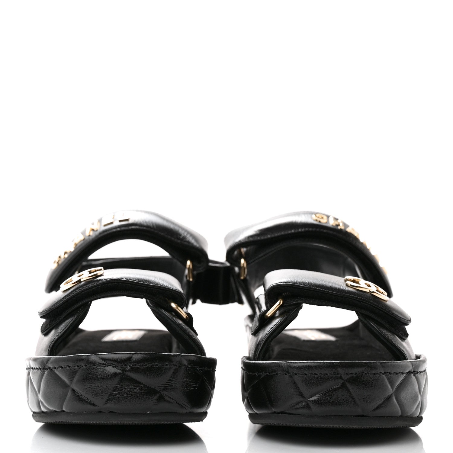 Chanel Shiny Calfskin Logo Platform Sandals 36 Black 2 of 11