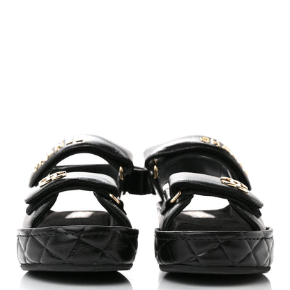 Chanel Shiny Calfskin Logo Platform Sandals 36 Black 2 of 11