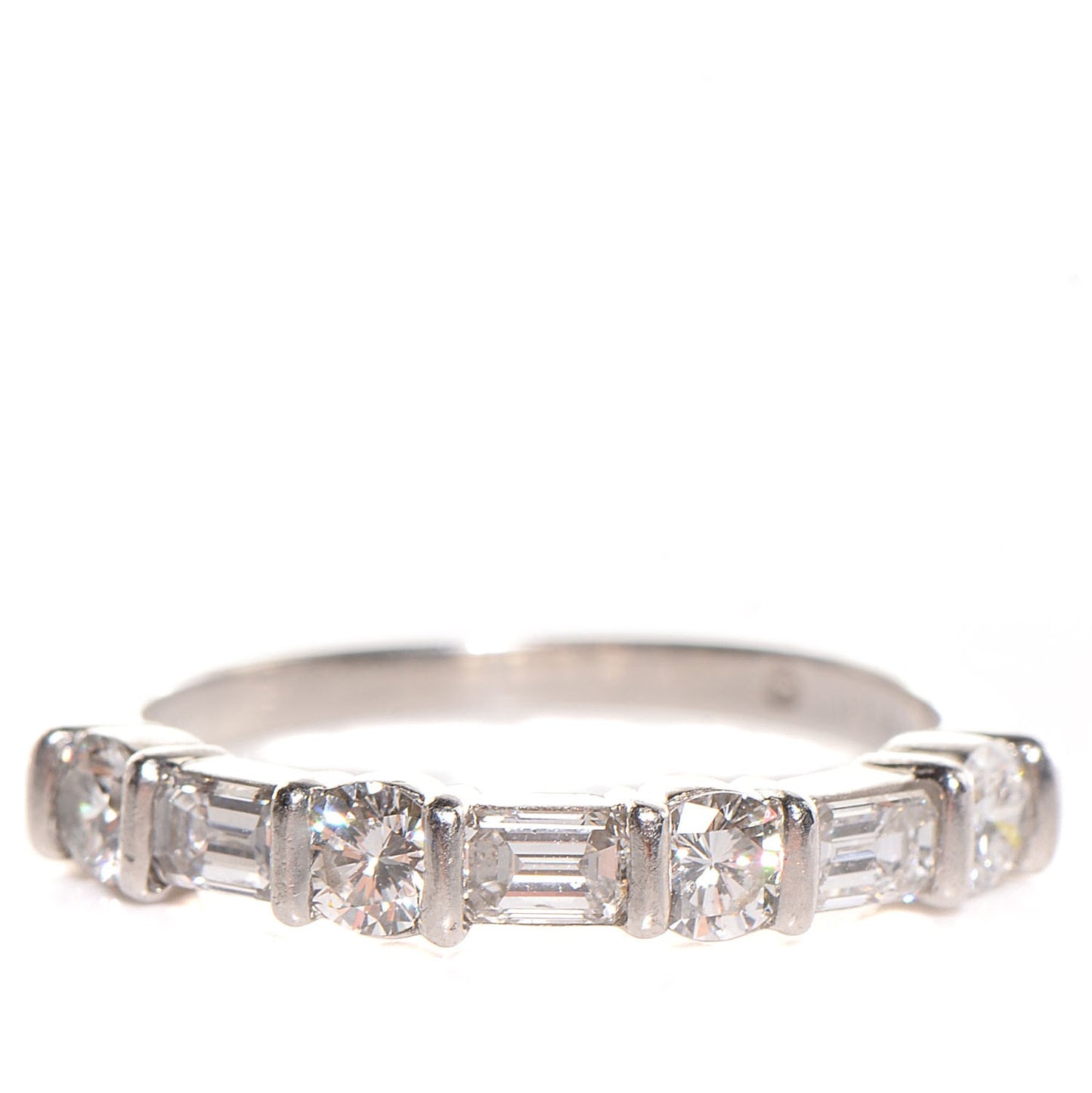 Platinum Diamond Round and Baguette Band Ring 5
