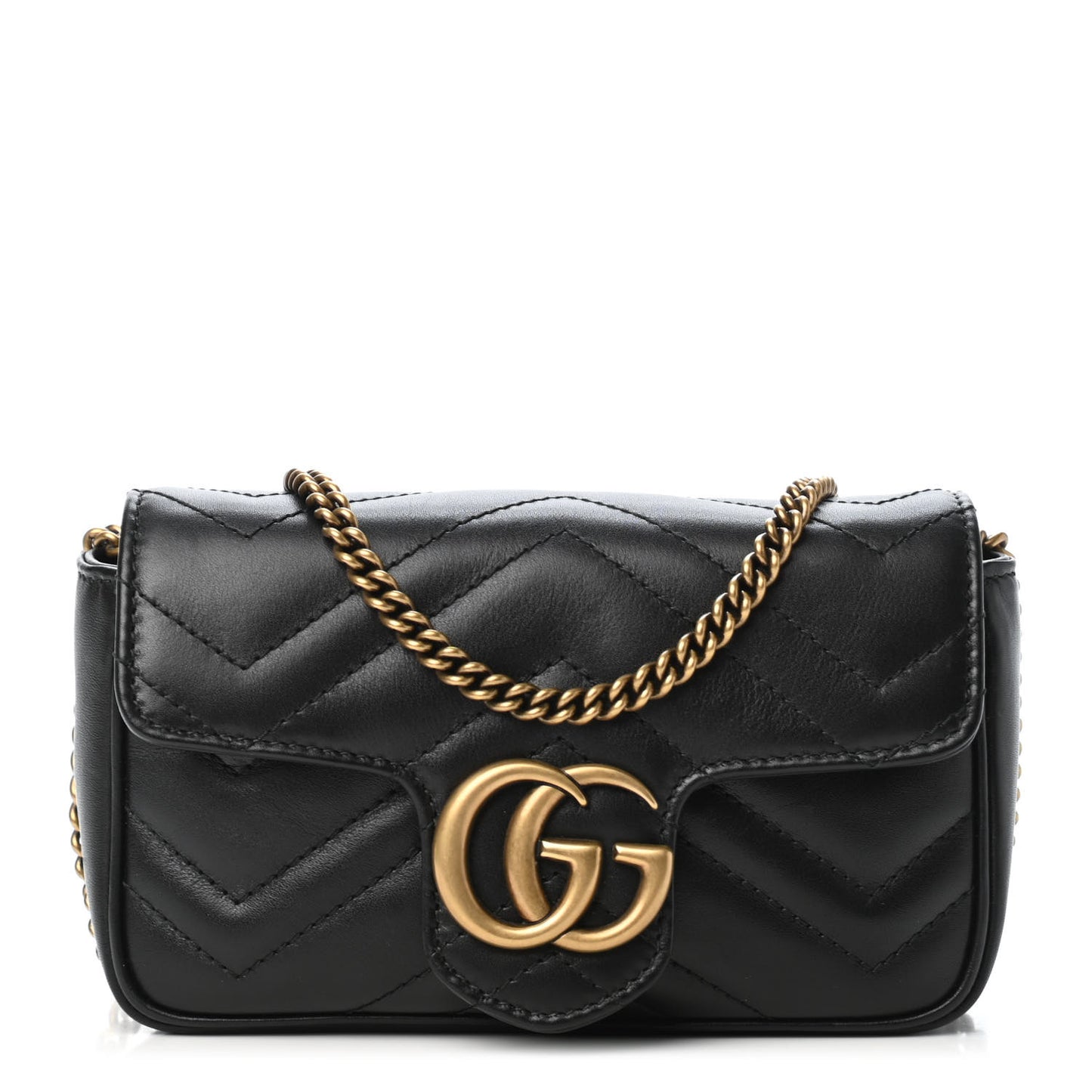 Calfskin Matelasse Super Mini GG Marmont Shoulder Bag Black
