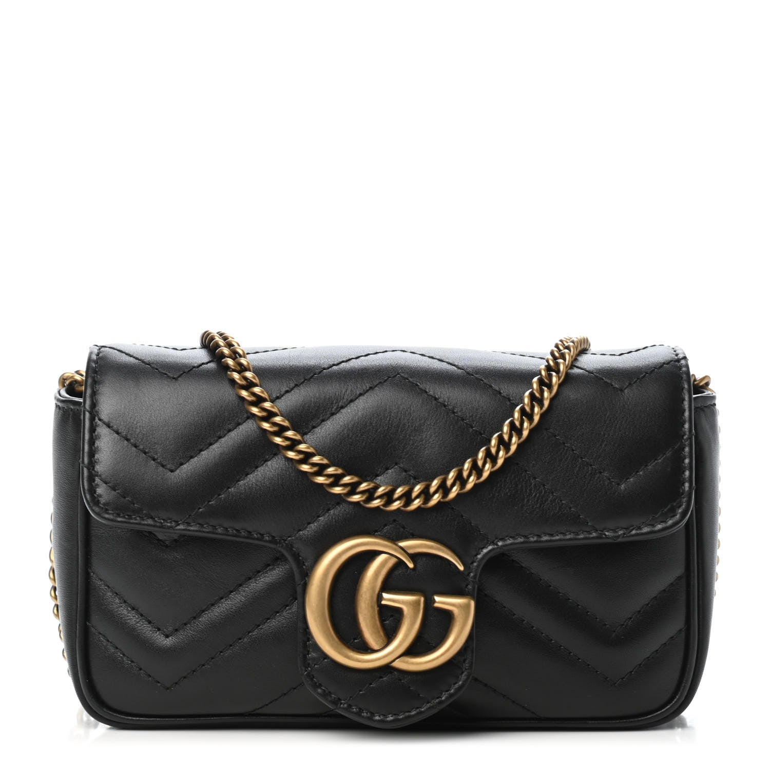 Gucci Calfskin Matelasse Super Mini GG Marmont Shoulder Bag Black 1 of 4