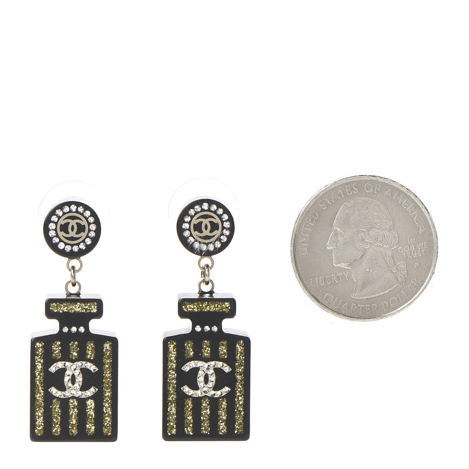 Chanel Resin Strass Perfume Bottle CC Earrings Black Gold 2 of 4