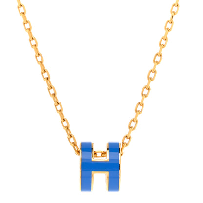 Hermes Lacquered Gold Mini Pop H Pendant Necklace Bleu Sature 4 of 8