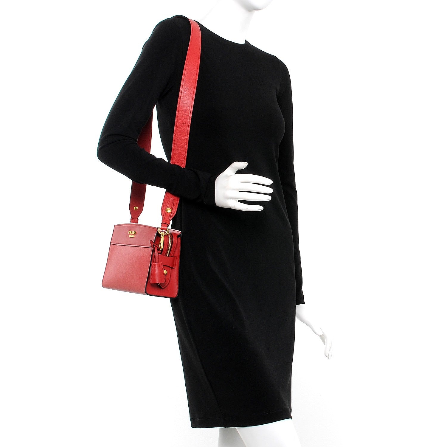 Prada Saffiano City Calfskin Esplanade Crossbody Bag Rosso 2 of 7