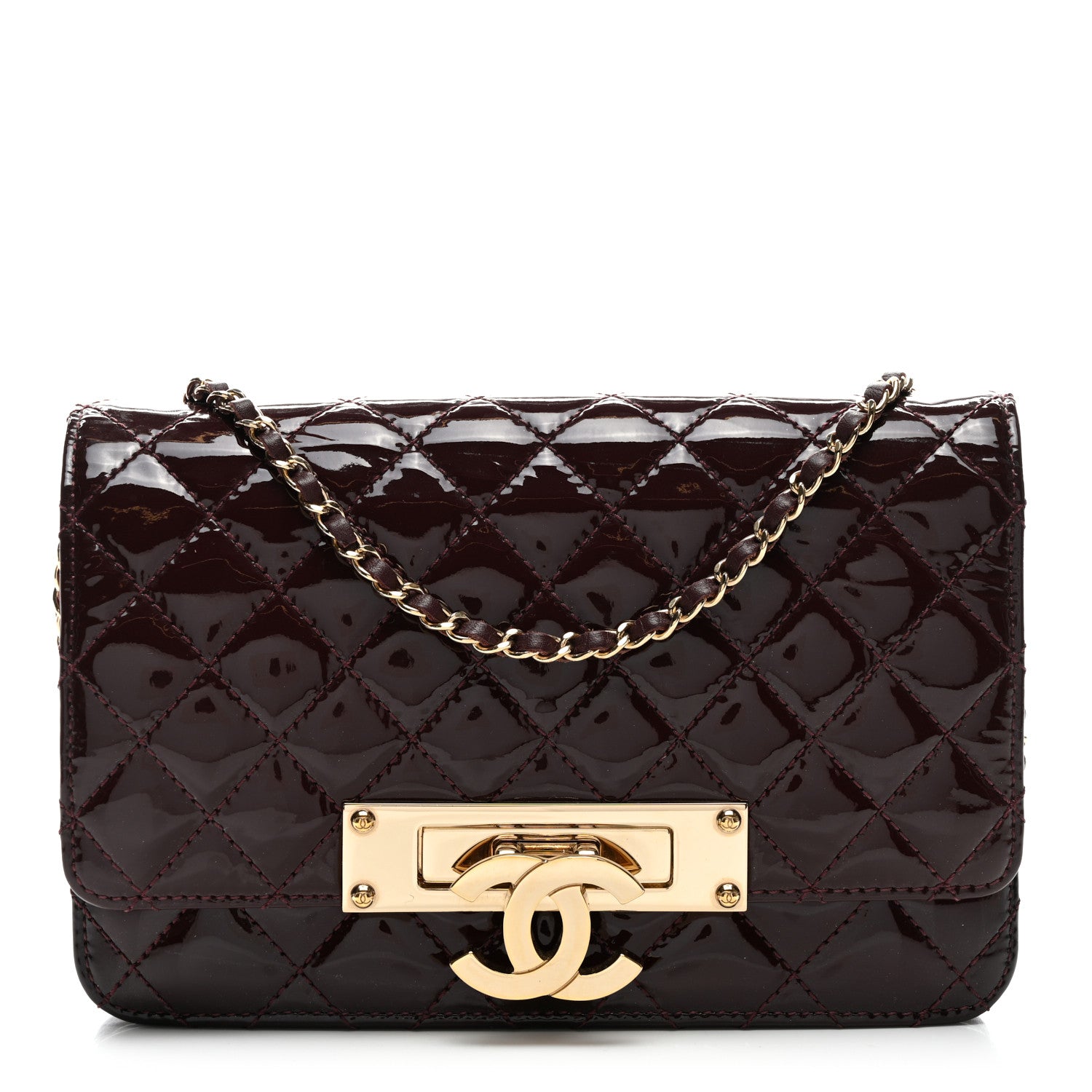 Chanel Patent Quilted Golden Class Wallet on Chain WOC Burgundy 1 of 9