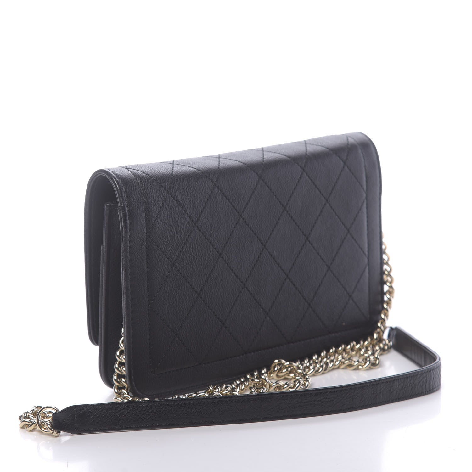 Chanel Grained Calfskin Quilted Label Click Flap Wallet On Chain WOC Black 3 of 14