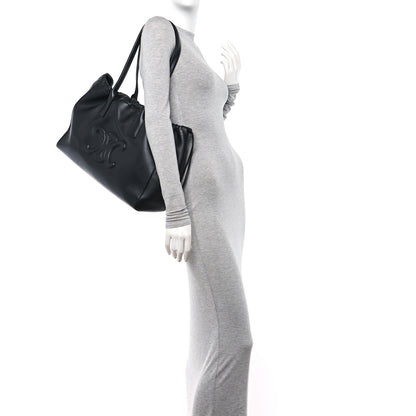 Celine Grained Calfskin Cuir Triomphe Cabas Drawstring Black 2 of 10