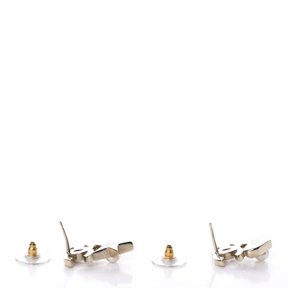 Chanel Crystal Pearl Charming Winter CC Star Heart Earrings Gold 3 of 7
