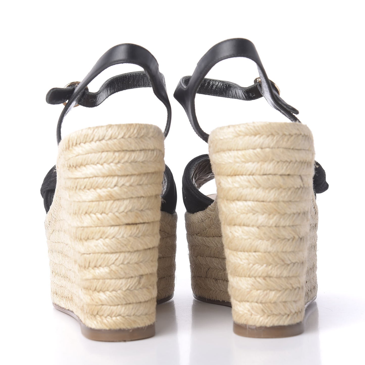 Suede Calfskin Tropical Bow Espadrille Platform Wedge Sandals 36 Black