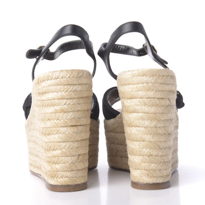 Valentino Garavani Suede Calfskin Tropical Bow Espadrille Platform Wedge Sandals 36 Black 7 of 12