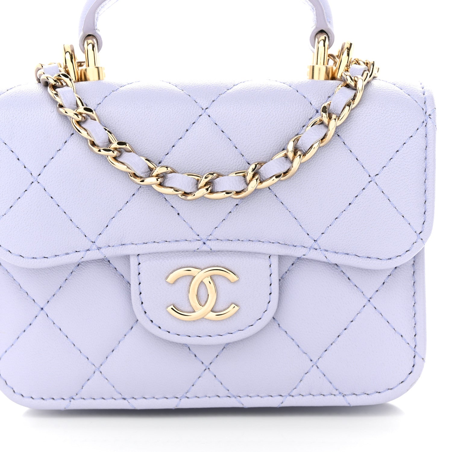 Chanel Lambskin Quilted Top Handle Flap Coin Purse With Chain Light Purple 9 of 12