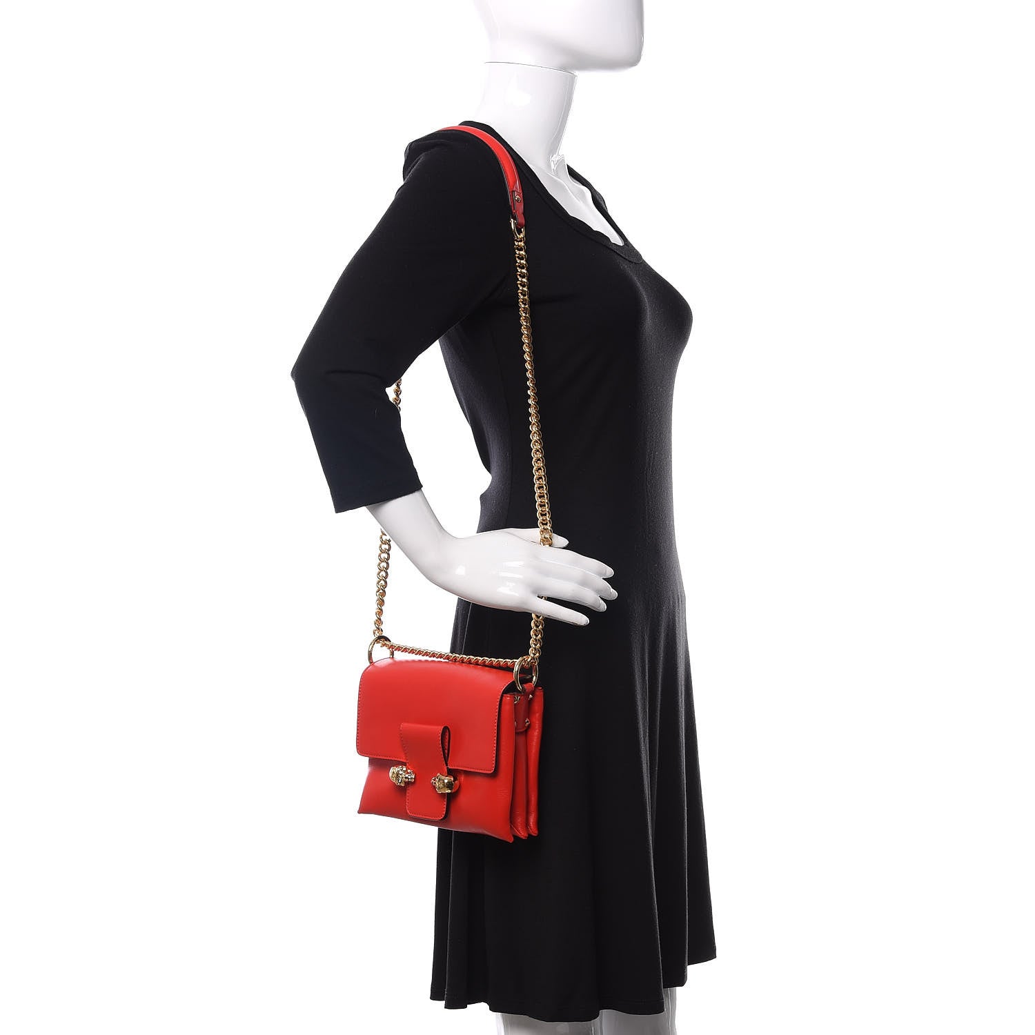 Alexander McQueen Calfskin Small Twin Skull Chain Crossbody Red 2 of 10