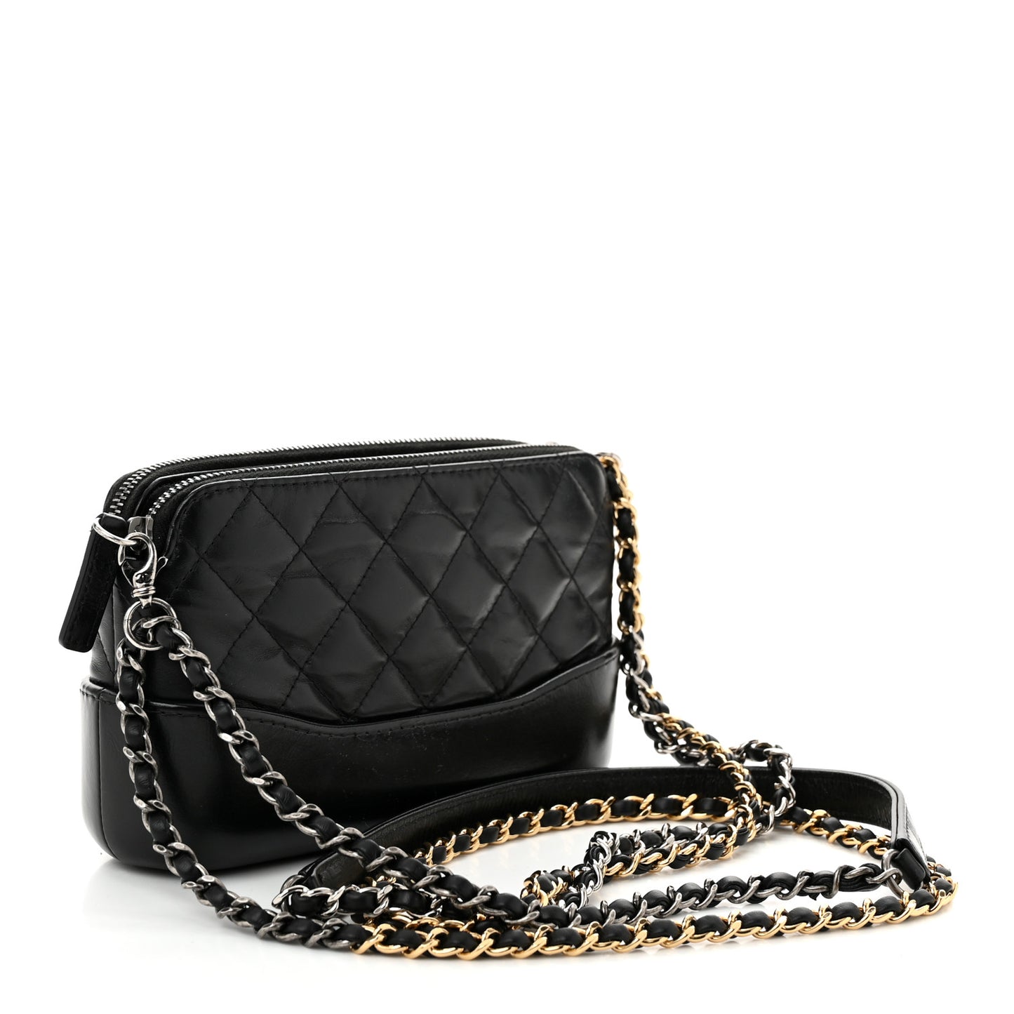 Aged Calfskin Quilted Small Gabrielle Clutch With Chain Black