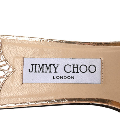 Jimmy Choo Metallic Calfskin Crocodile Embossed Cork DeeDee Platform Wedge Slide Sandals 37.5 Gold 8 of 8
