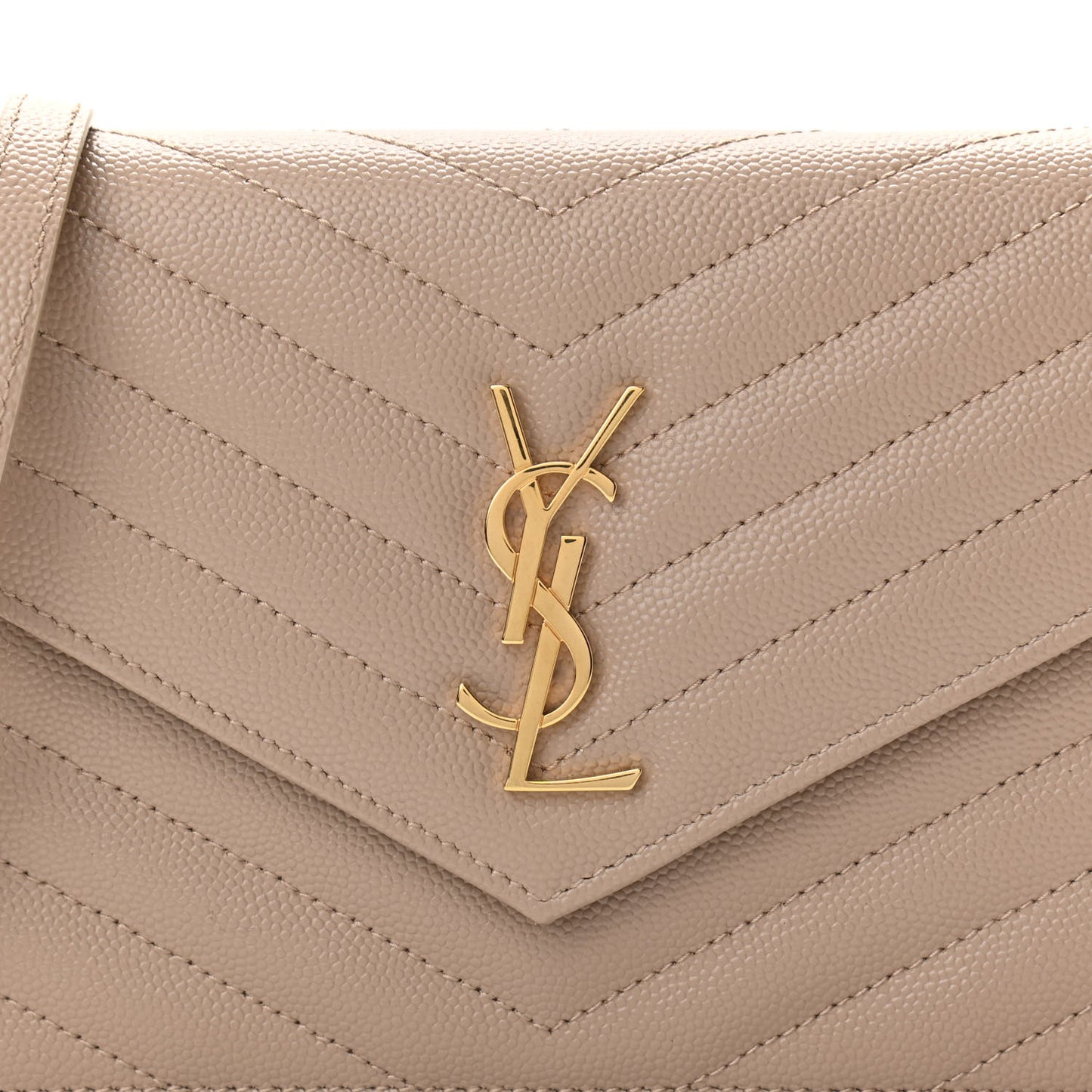 Grain De Poudre Matelasse Chevron Monogram Envelope Chain Wallet Dark Latte