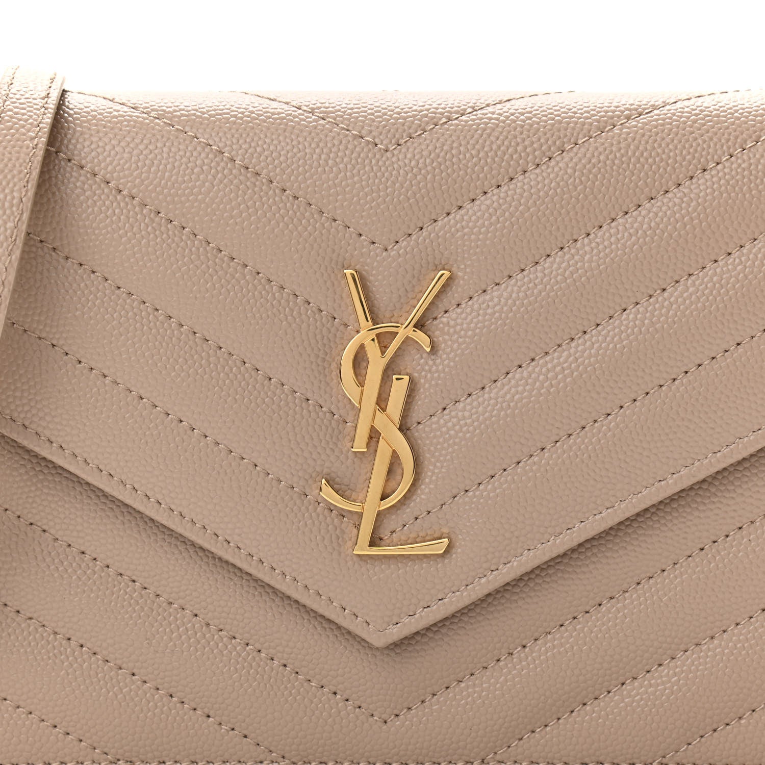Saint Laurent Grain De Poudre Matelasse Chevron Monogram Envelope Chain Wallet Dark Latte 6 of 8