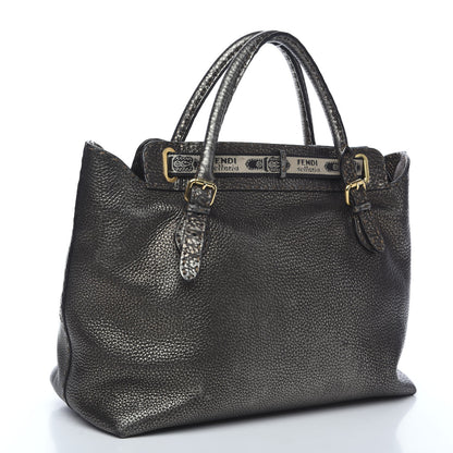 Fendi Metallic Calfskin Romano Selleria Large Villa Borghese Tote Black 2 of 13