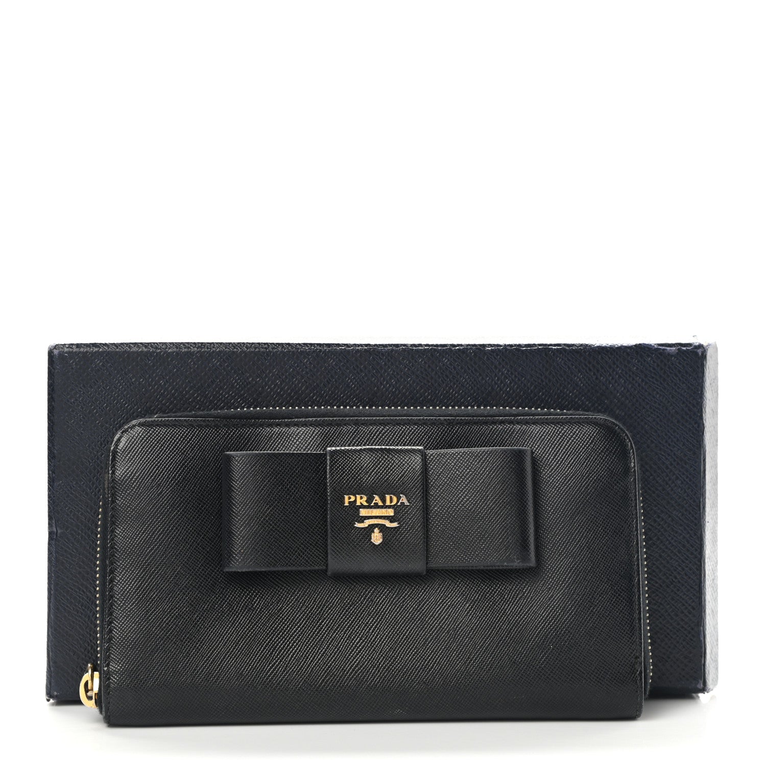 Prada Saffiano Fiocco Bow Zip Around Wallet Black 17 of 17