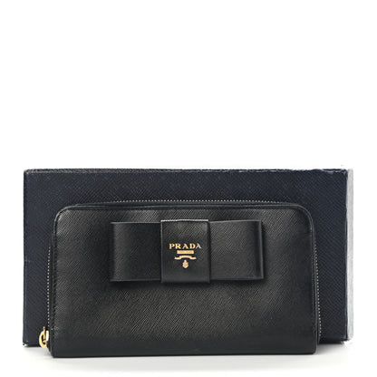 Prada Saffiano Fiocco Bow Zip Around Wallet Black 17 of 17