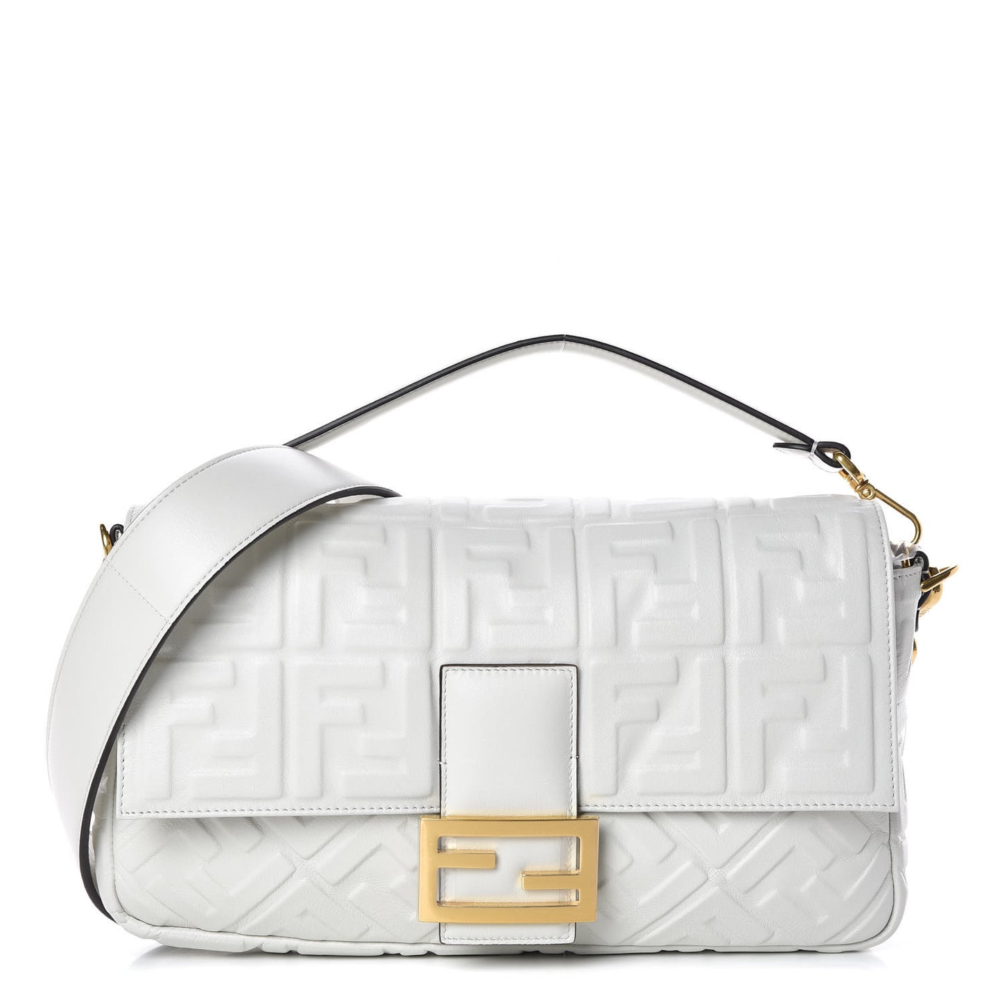 Nappa FF 1974 Embossed Large Baguette White