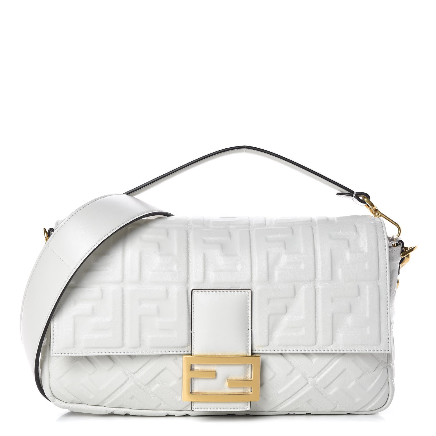 Fendi Nappa FF 1974 Embossed Large Baguette White 1 of 9