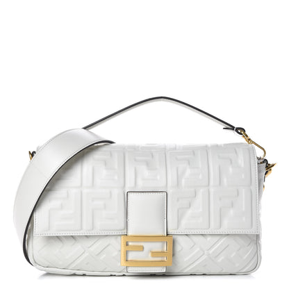 Fendi Nappa FF 1974 Embossed Large Baguette White 1 of 9