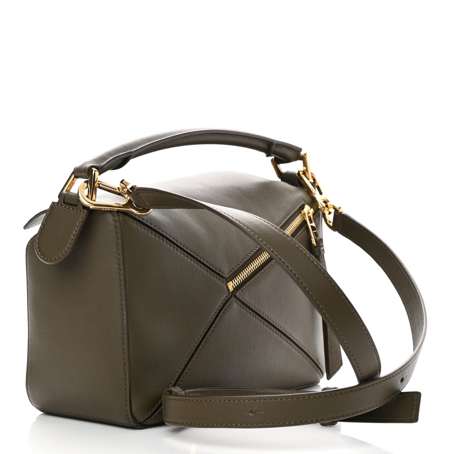 Loewe Calfskin Small Puzzle Bag Dark Khaki 1259426 – FASHIONPHILE