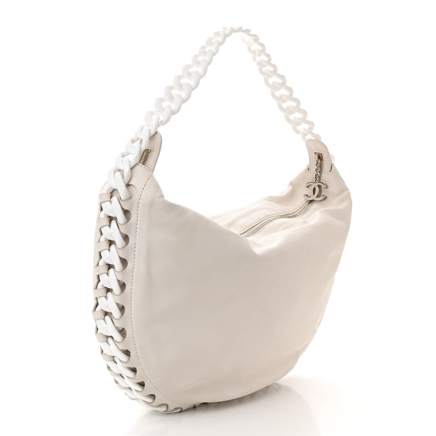 Calfskin Modern Chain Rhodoid Hobo White