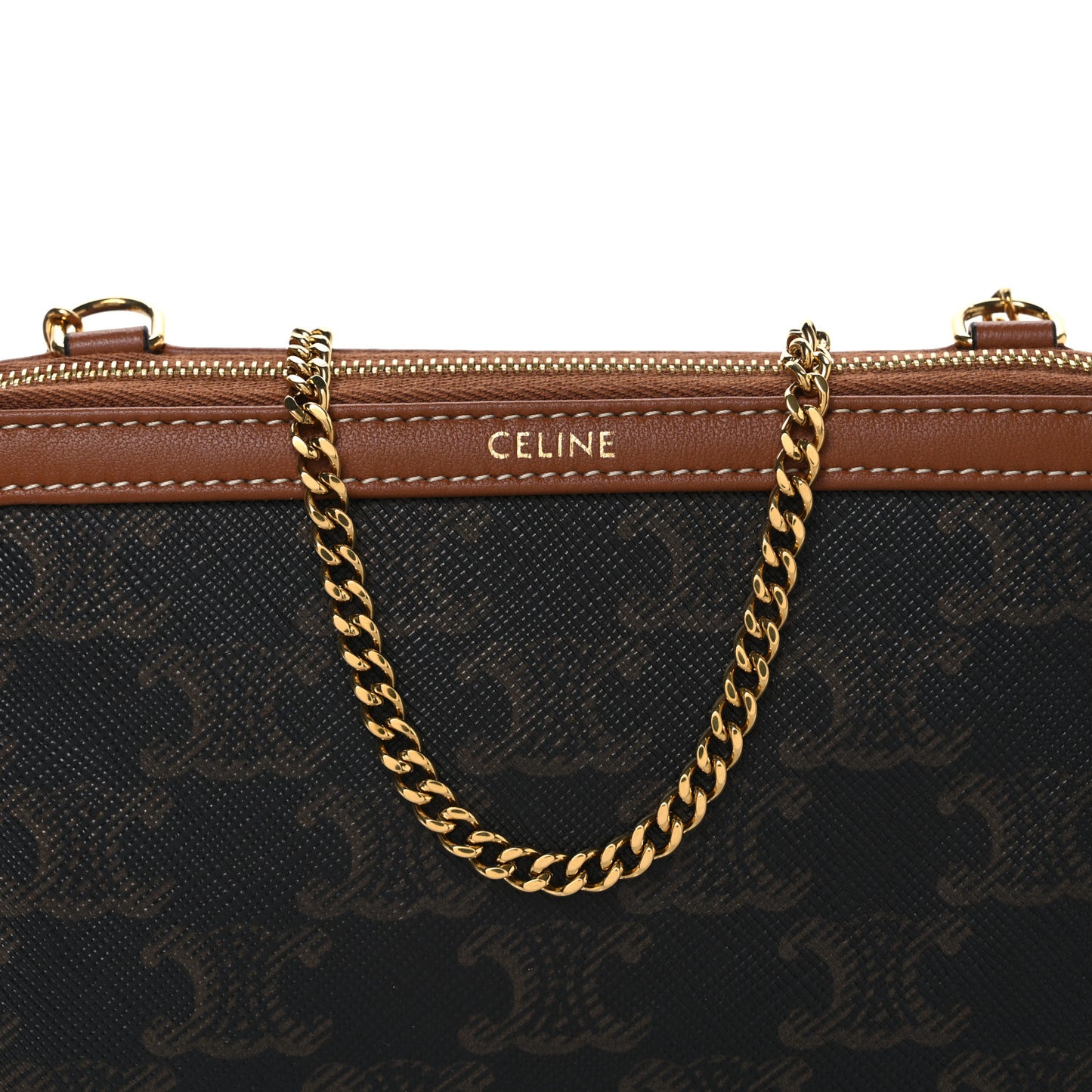 Triomphe Canvas Lambskin Clutch On Chain Tan