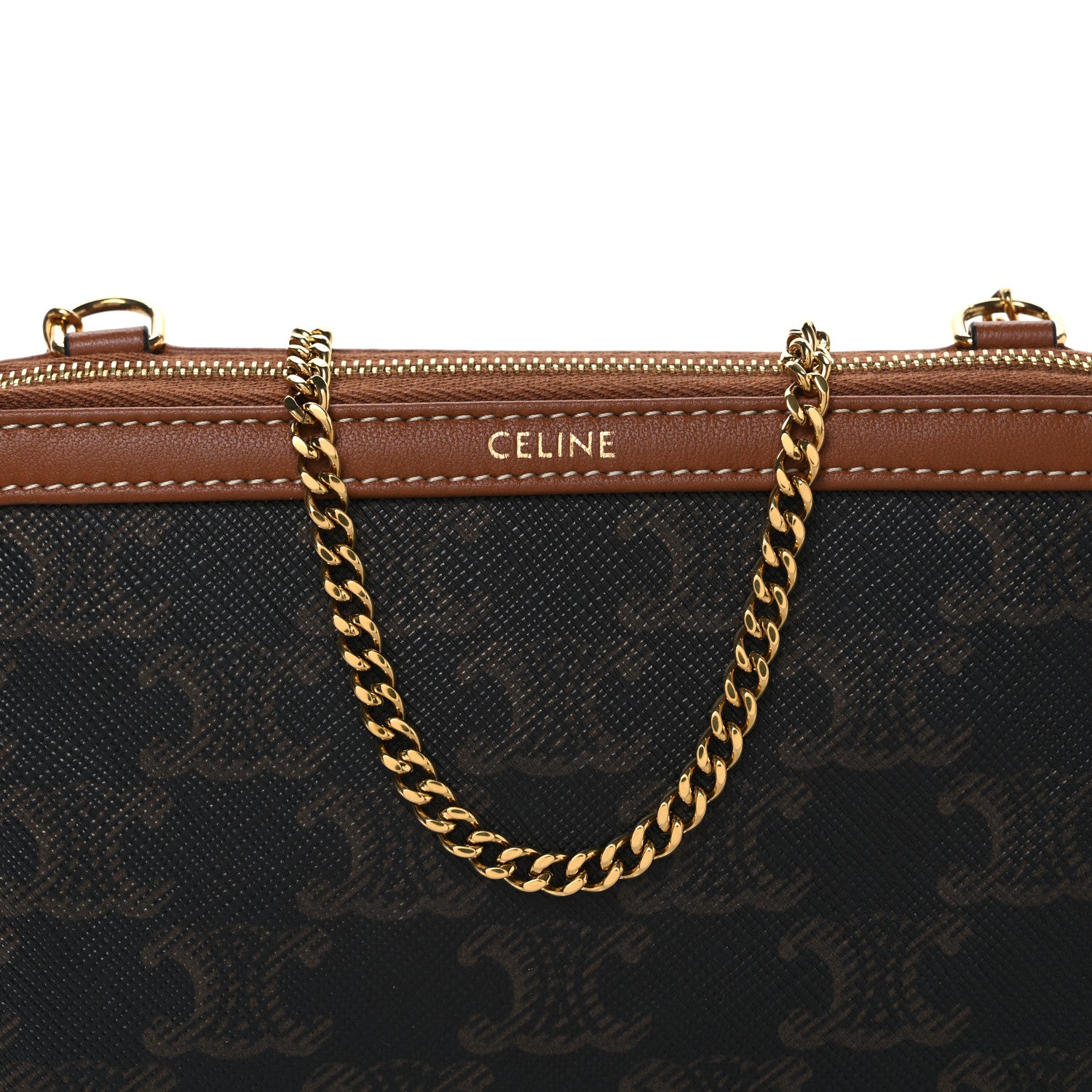 Celine Triomphe Canvas Lambskin Clutch On Chain Tan 9 of 11