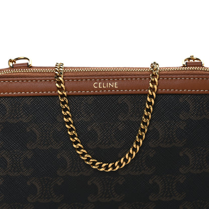 Celine Triomphe Canvas Lambskin Clutch On Chain Tan 9 of 11