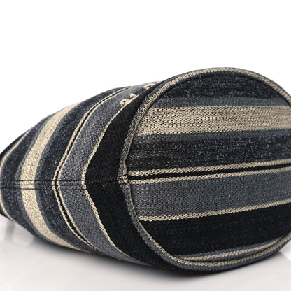 Chanel Striped Canvas Deauville Drawstring Bag Grey Black 8 of 9