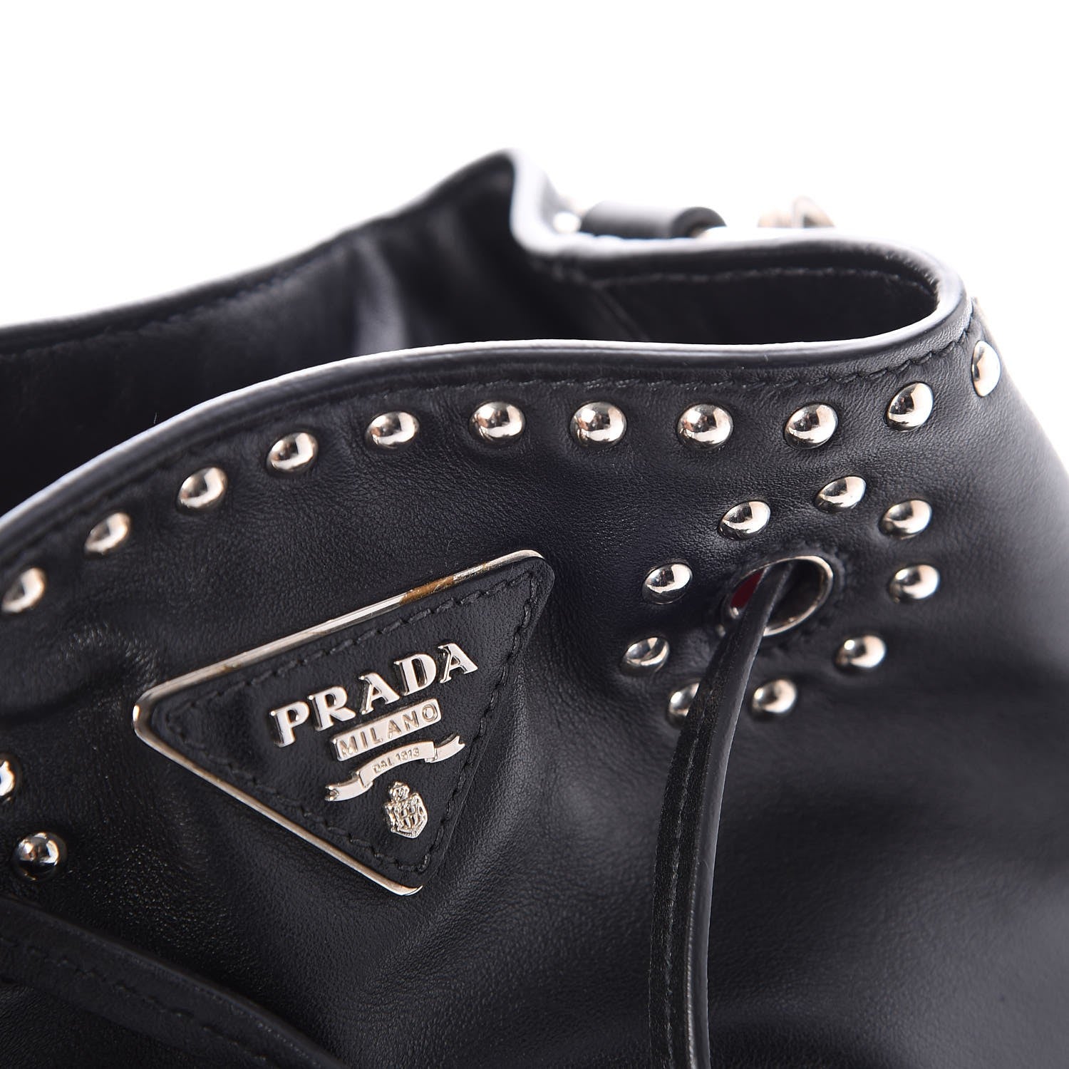 Prada Soft Calf Studded Drawstring Bag Nero Black 8 of 8