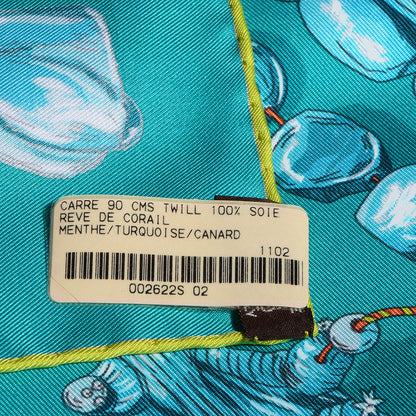 Hermes Silk Reve De Corail Scarf 90 Menthe Turquoise Canard 5 of 7