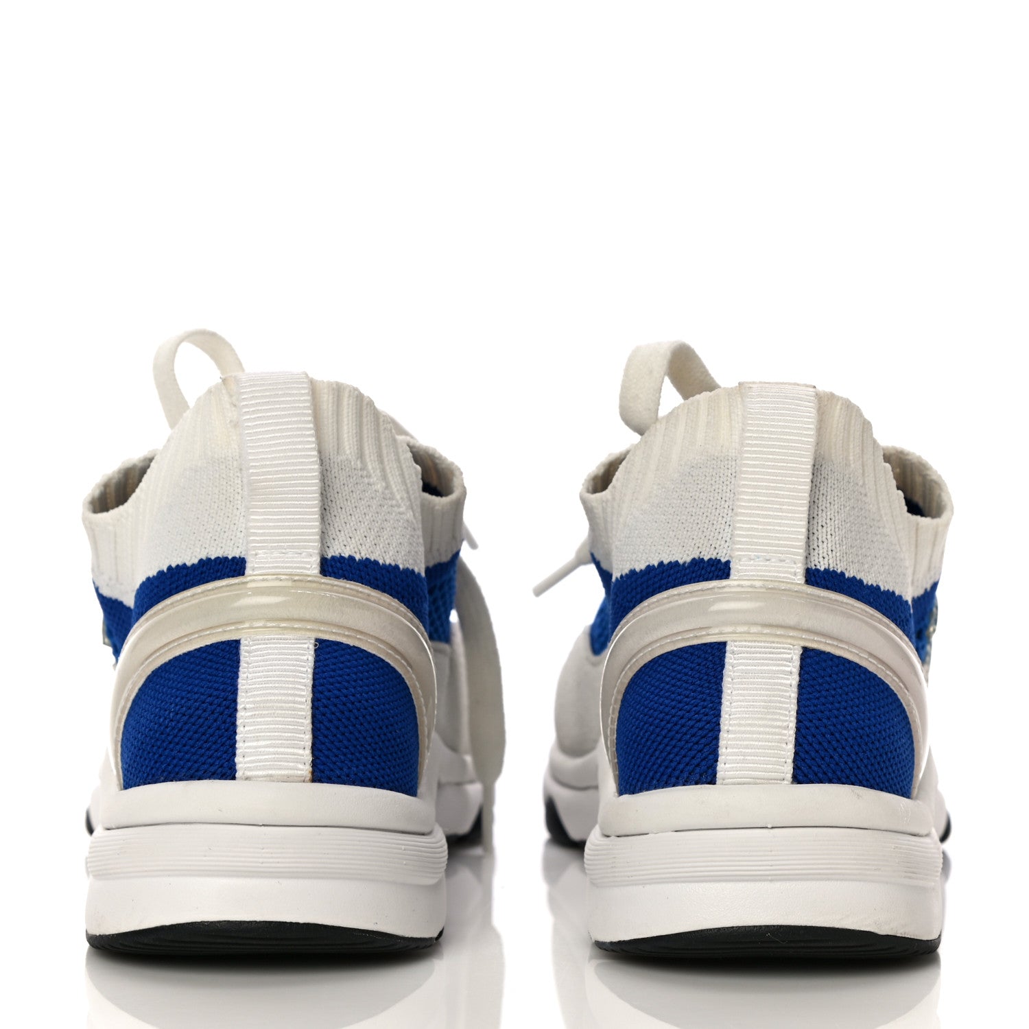 Chanel Fabric Suede Calfskin Stretch CC Sneakers 36 White Blue 7 of 9